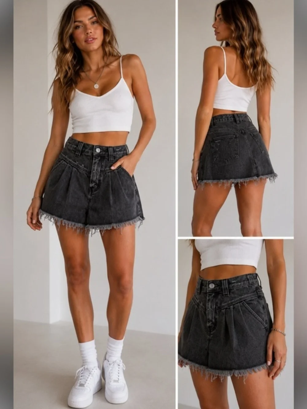 We The Free by Free People Black Denim Mini Skirt High Rise Frayed Hem Y2K Boho
